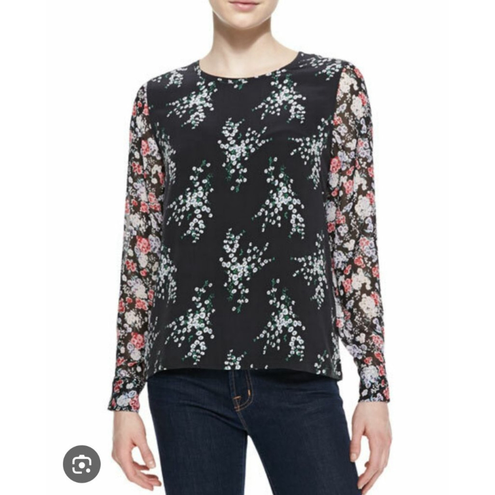 EQUIPMENT Liam Black Floral Silk Blouse XS - Picture 2 of 6